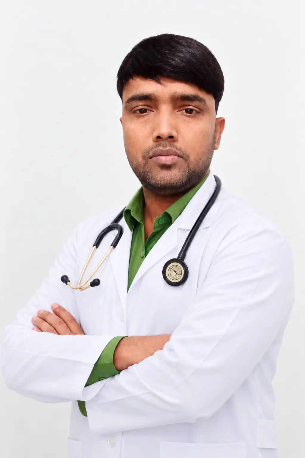 Indian doctor in a white coat with a stethoscope